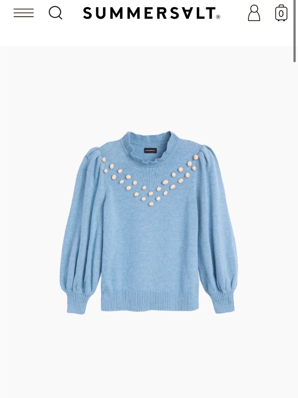 summersalt Sky Blue Puff Sleeve Sweater with Pearl Accents